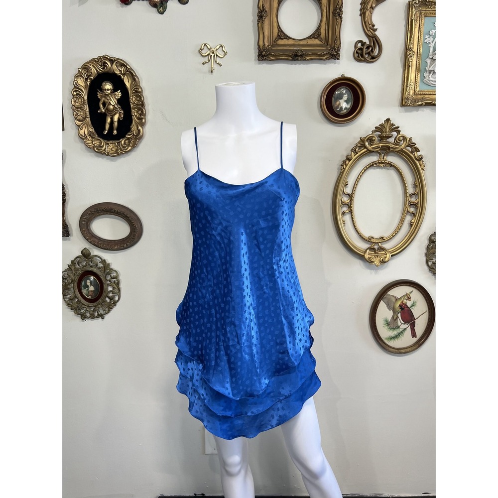 Georgette Trabolsi Vintage Y2K Royal Blue Jacquard Tiered Slip Dress Size S